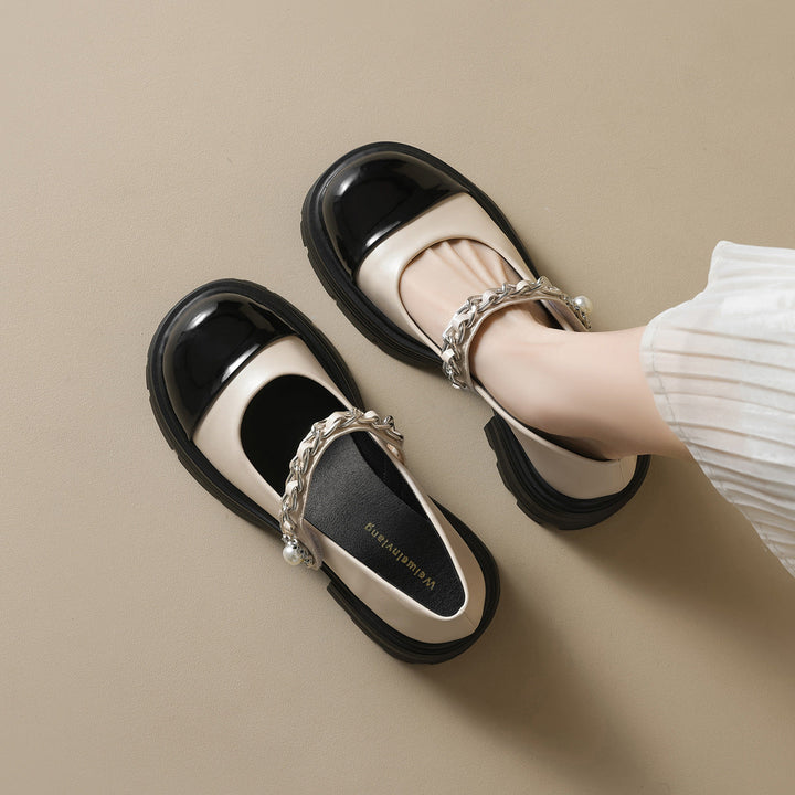 Damen elegante Mary-Jane Schuhe mit modischer Kettenverzierung Drune