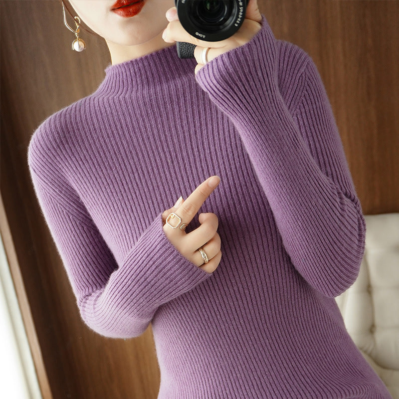 Damen Körperbetonter Rippenstrick-Rollkragenpullover mit Stretch-Effekt Drune