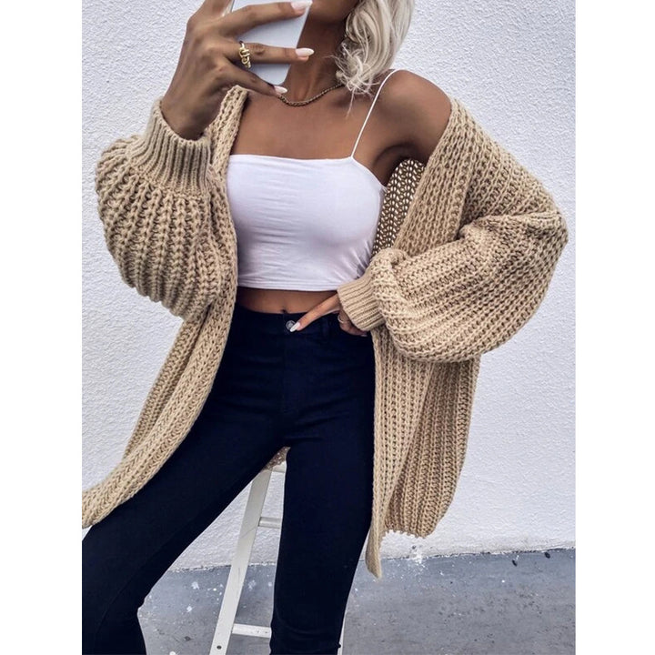 Damen Kuschel-Cardigan im Cocoon-Schnitt mit überlangen Ärmelbündchen und offener Front Drune