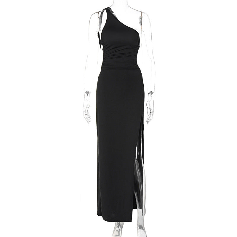 Damen Maxi-Kleid mit asymmetrischem Ausschnitt und eleganten Teilungsnähten Drune