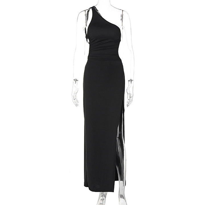 Damen Maxi-Kleid mit asymmetrischem Ausschnitt und eleganten Teilungsnähten Drune