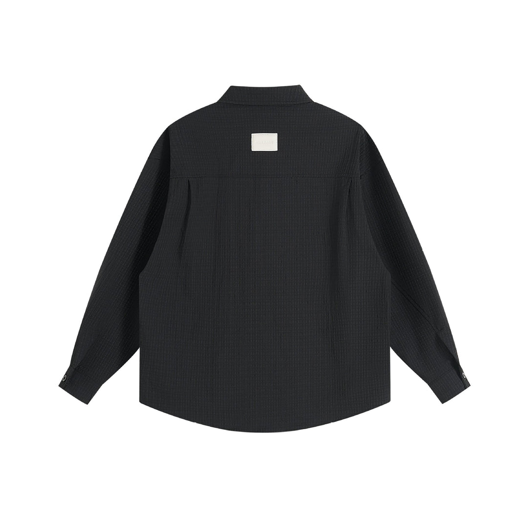 Unisex Oversize Textur-Hemdjacke mit verdeckter Knopfleiste und Statement-Stickerei Drune