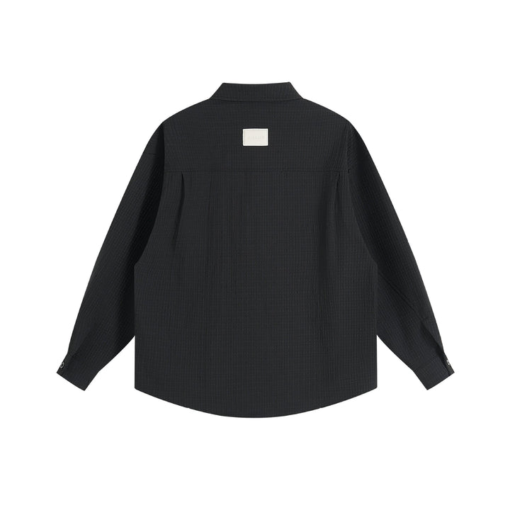 Unisex Oversize Textur-Hemdjacke mit verdeckter Knopfleiste und Statement-Stickerei Drune