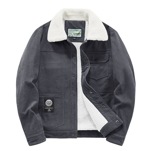 Herren Cordjacke mit Teddyfutter und Druckknopfleiste Drune