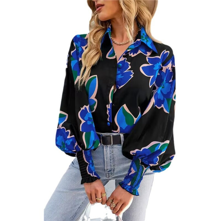 Damen nan lockere Hemdbluse mit Ballonärmeln und gerafften Bündchen Drune