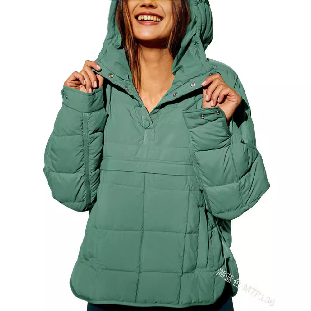 Damen Gefütterter Stepp-Anorak-Pullover mit Kapuze Drune