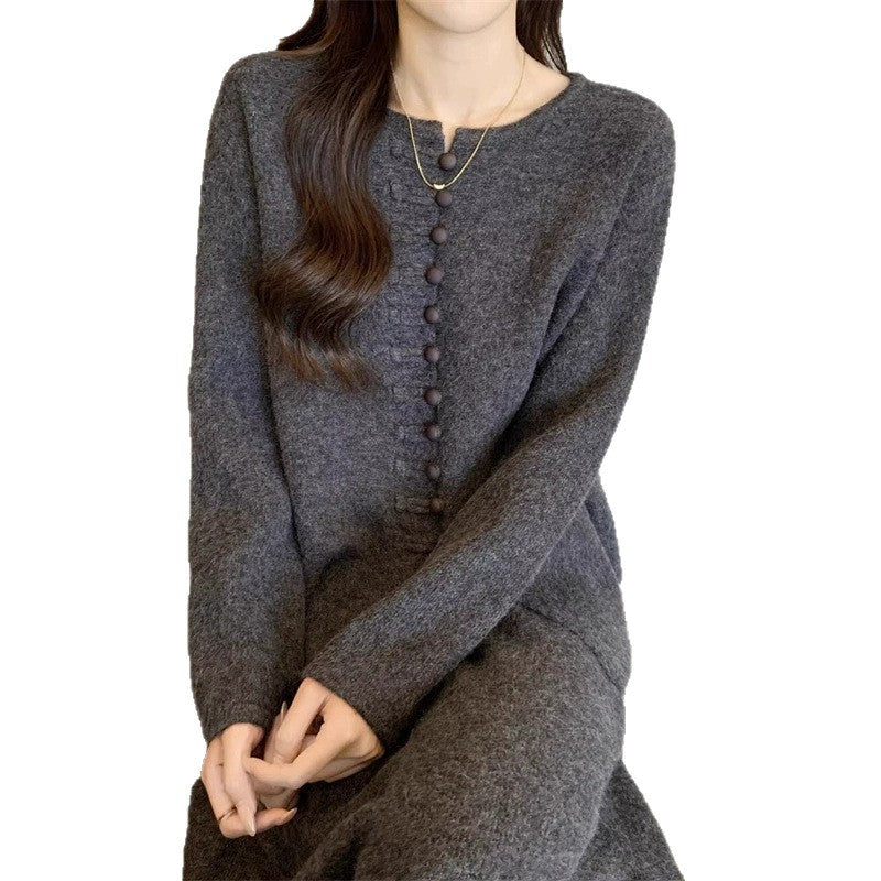 Damen Strickensemble mit dekorativen Knopfdetails und elegantem Schnitt Drune