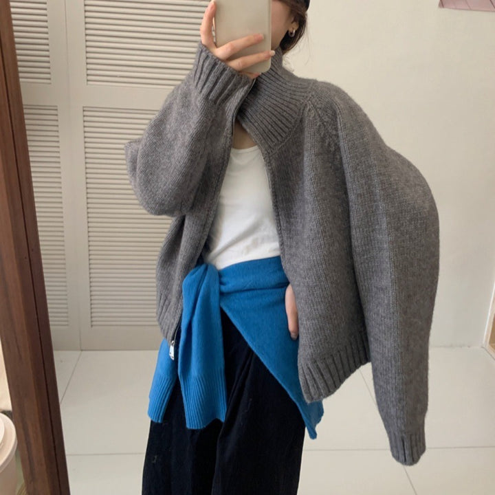 Damen Strickjacke mit hohen Kragen und praktischem Reißverschluss Drune