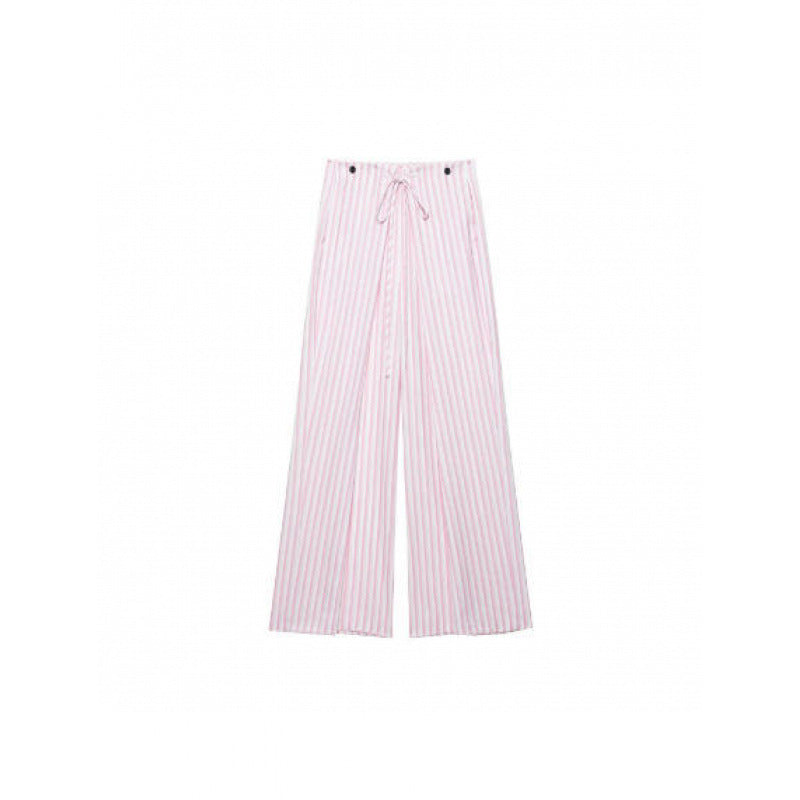 Damen Weite High‑Waist Palazzohose mit Tunnelzug und feinem Streifenmuster Drune