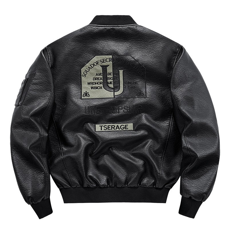 Herren Modische Kunstleder-Bomberjacke mit Taschen Drune