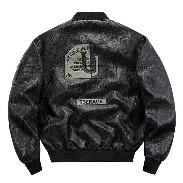 Herren Modische Kunstleder-Bomberjacke mit Taschen Drune