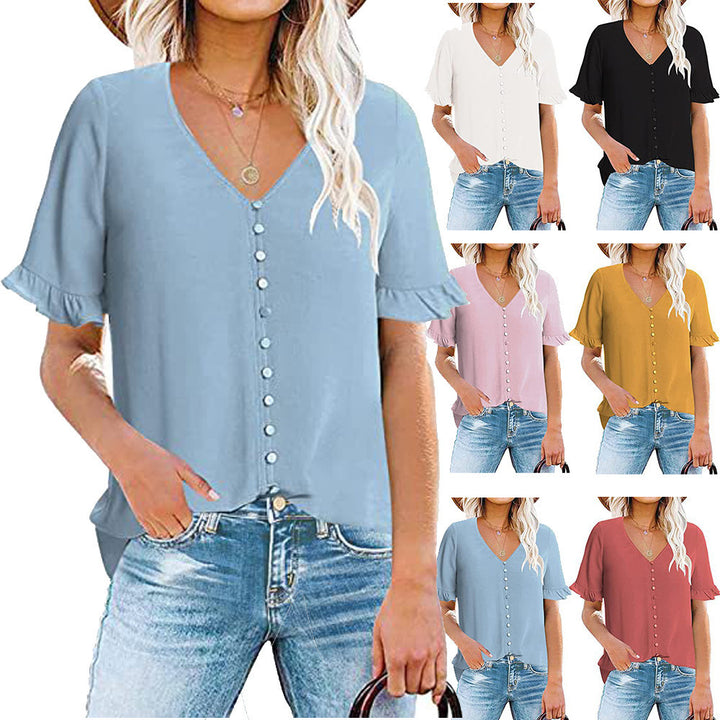 Damen Bluse mit Rüschendetails und Knopfleiste Drune