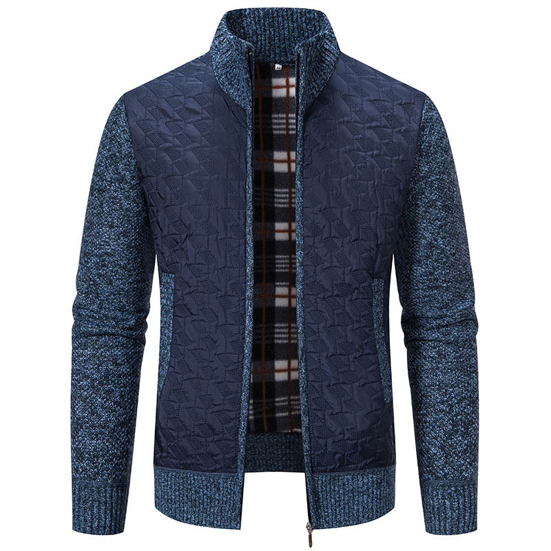 Herren gesteppte Strick‑Hybridjacke mit Stehkragen, durchgehendem Reißverschluss und kariertem Futter Drune