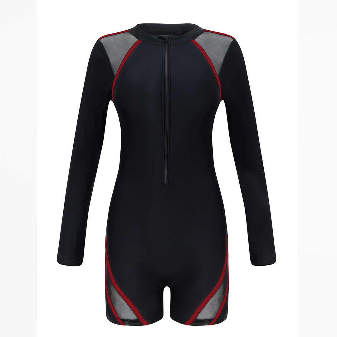 Damen Sportlicher Langarm-Schwimmanzug mit atmungsaktiven Netz Einsätzen Drune