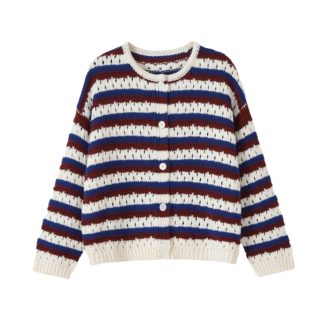 Damen Gestrickte Cropped‑Strickjacke mit Lochmuster und Knopfleiste Drune