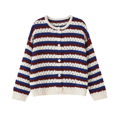 Damen Gestrickte Cropped‑Strickjacke mit Lochmuster und Knopfleiste Drune