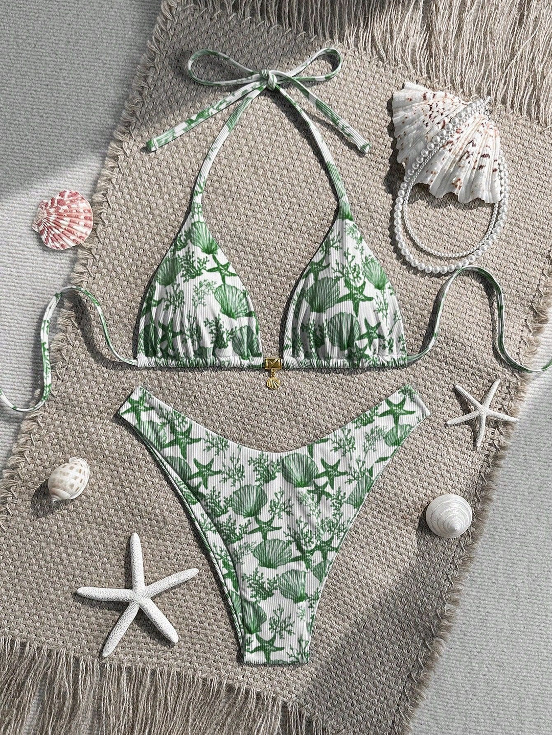 Damen Triangel-Bikini mit maritimem Korallenmuster Drune