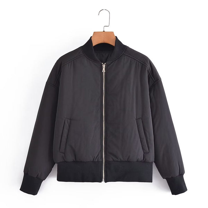 Damen Kurz geschnittene wattierte Blousonjacke mit geripptem Saum Drune