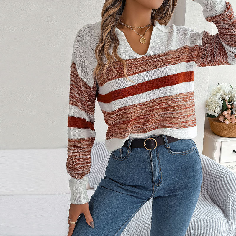 Drune | Pullover - Damen Winter gestreifter Strickpullover