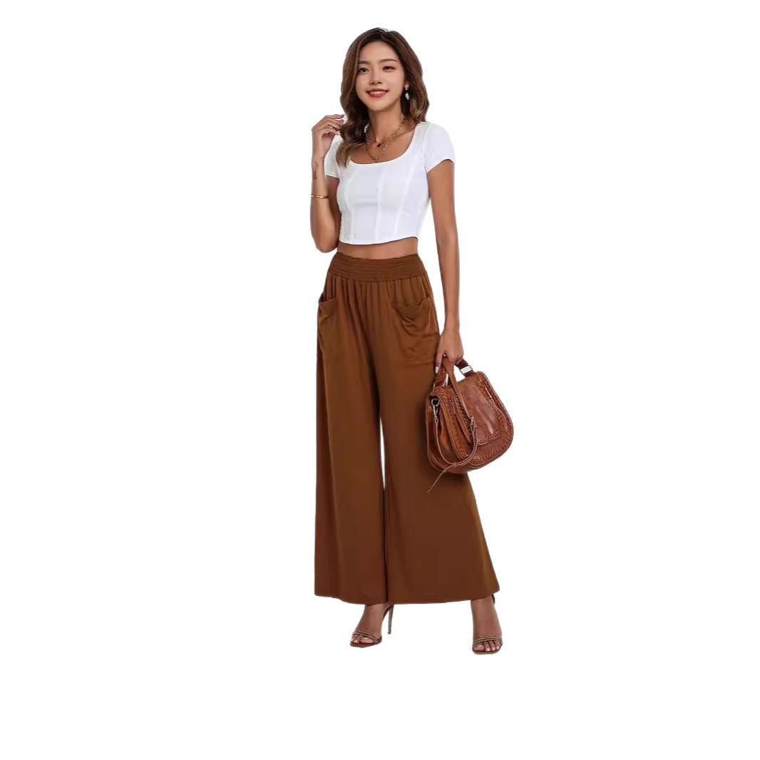 Damen Weit geschnittene Palazzo-Hose mit elastischem Bund und praktischen Taschen Drune