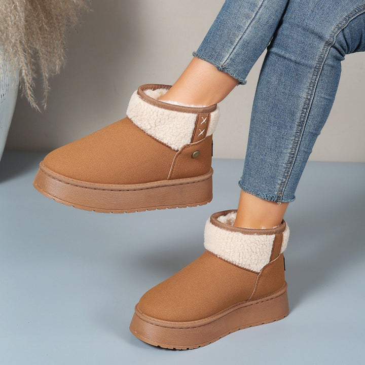 Damen Gefütterte Plateau-Stiefelette mit Teddykragen und Slip-On-Schaft Drune