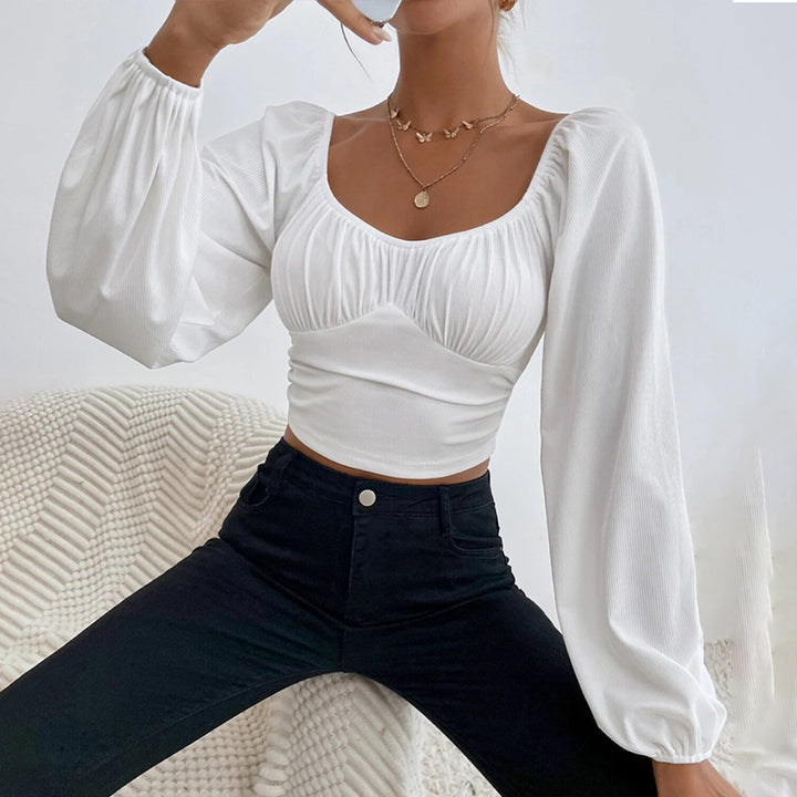 Damen cropped Oberteil mit schickem Puffärmel-Design und figurbetonter Passform Drune