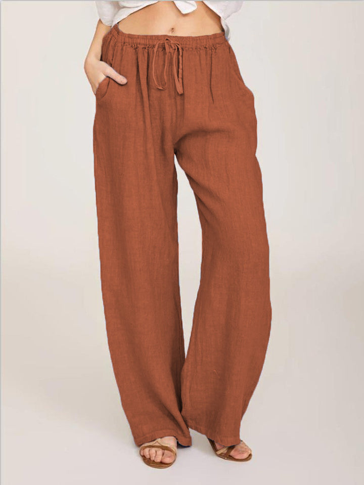 Damen lässige Leinenhose mit weitem Bein und elastischem Bund Drune