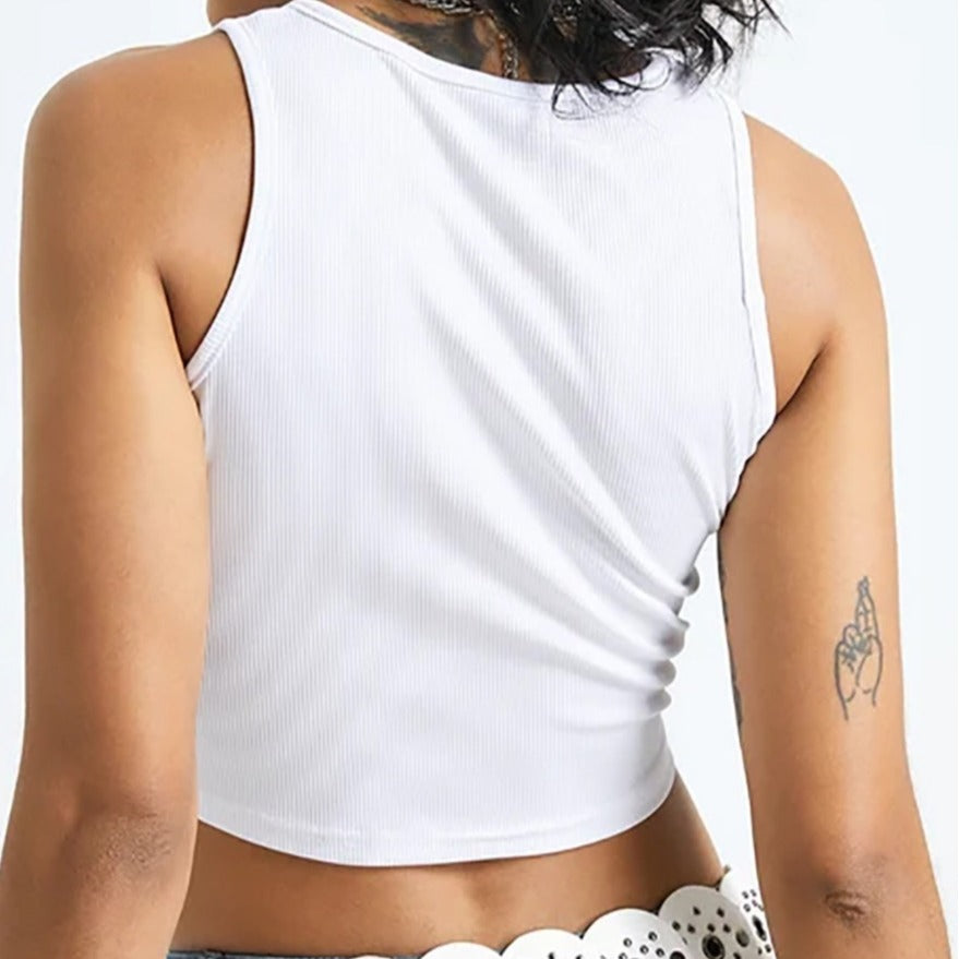 Damen Crop-Top mit kreativem Fotodruck und figurschmeichelndem Schnitt Drune