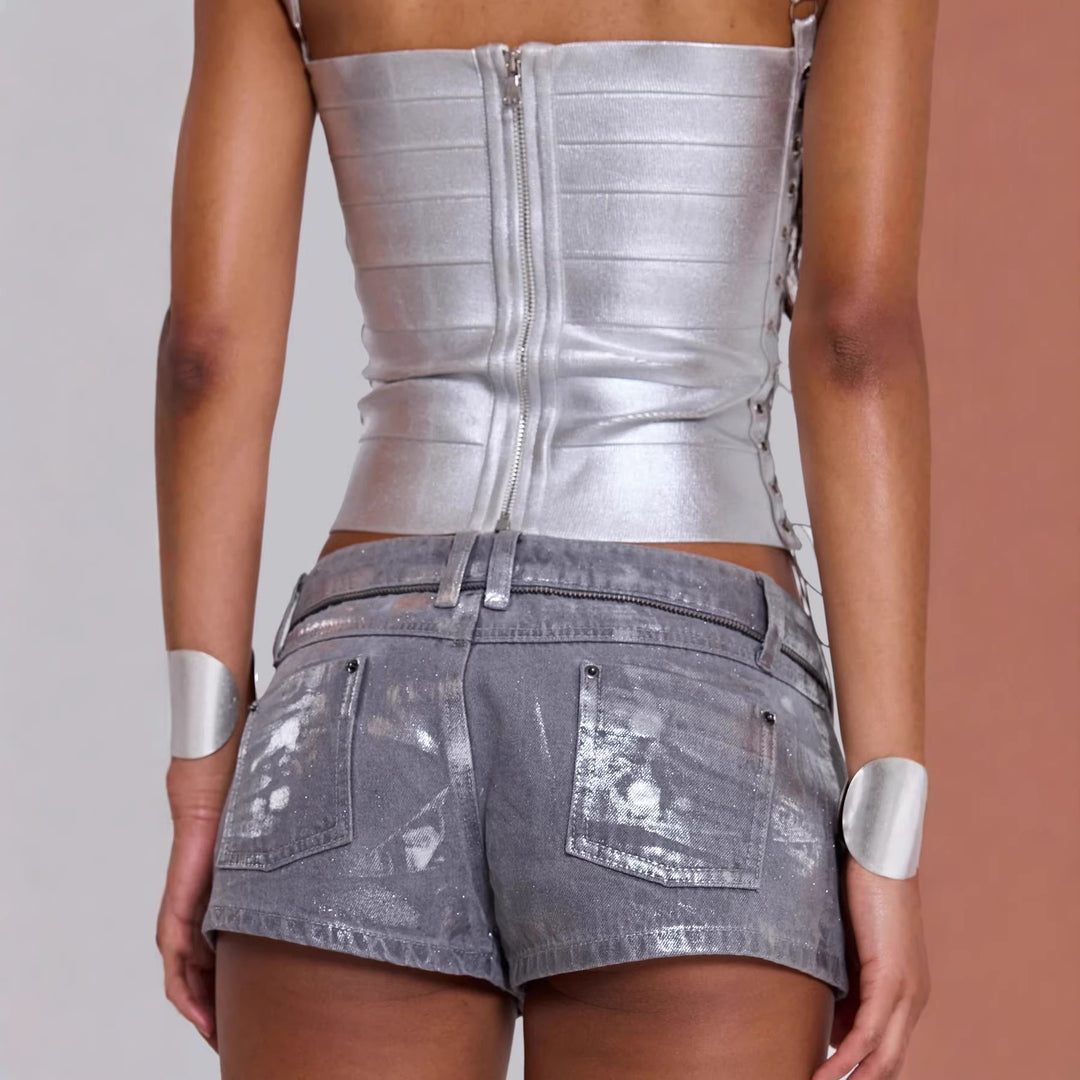 Damen Glänzendes Tanktop mit seitlichen Schnürdetails Drune