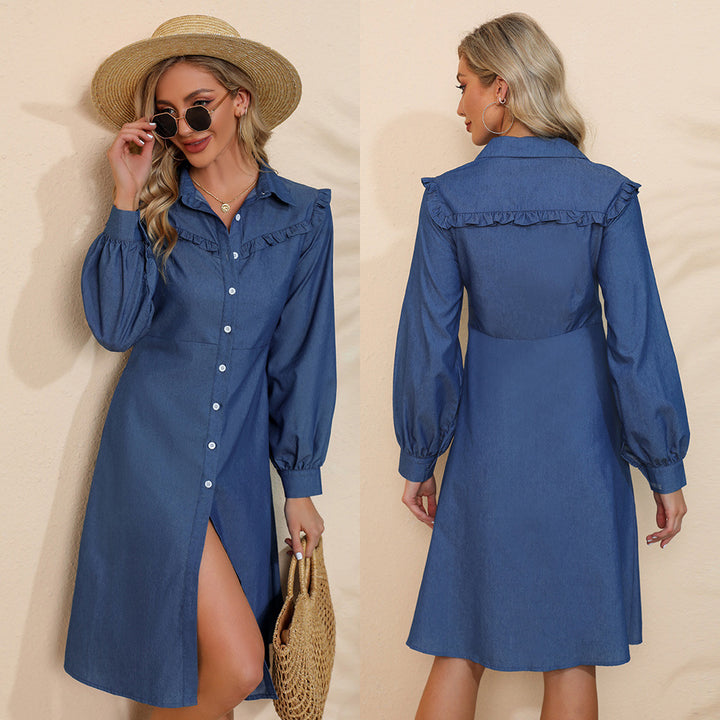 Damen Hemdblusenkleid mit Rüschen Drune