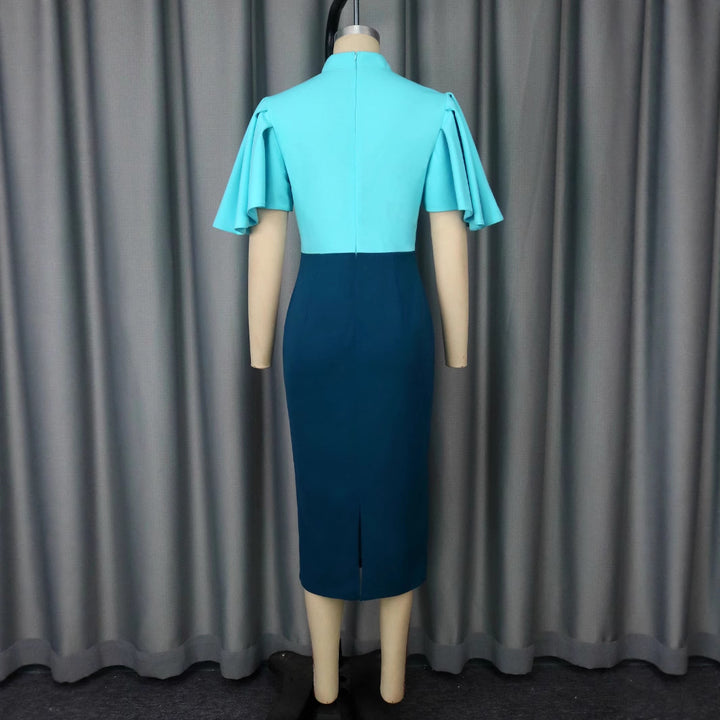 Damen figurbetontes Kleid mit eleganter Stehkragen und kunstvollen Puffärmeln Drune