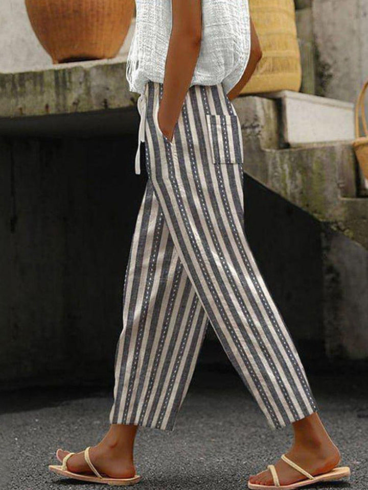 Damen Weite Leinenhose mit handgewebtem Muster Drune