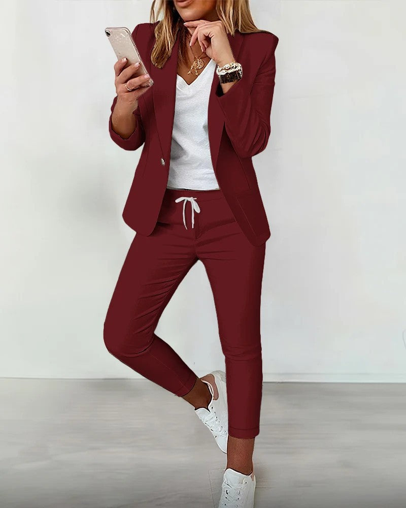 Damen Elegantes Blazer-Set mit bequemen Jogginghose Drune