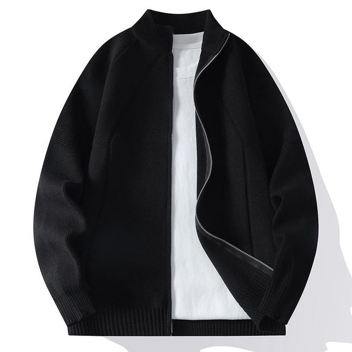 Herren Oversize Feinstrick-Zipjacke mit Stehkragen, Raglanärmeln und gerippten Abschlüssen Drune