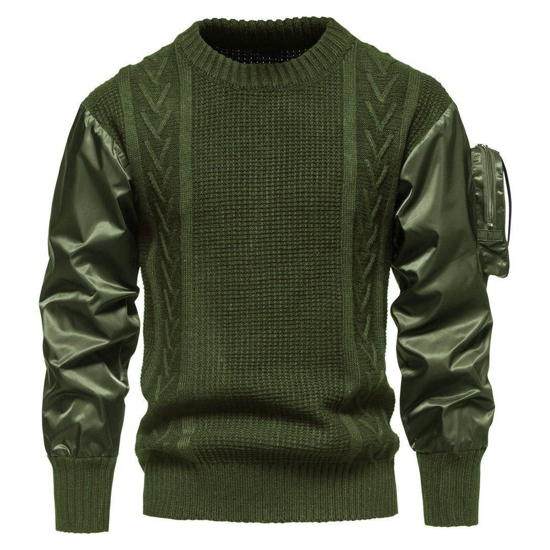Herren Grobstrickpullover mit modernen Kunstlederärmeln Drune