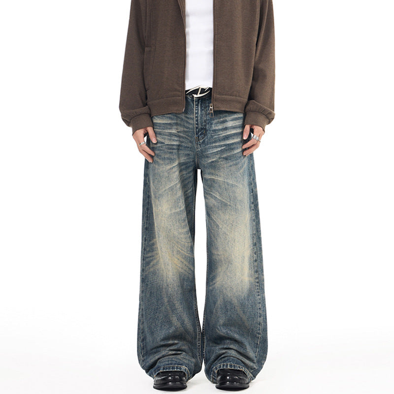 Herren Extremweite Vintage-Denim Baggy-Jeans mit tiefem Schritt und extra langer Saumlänge Drune