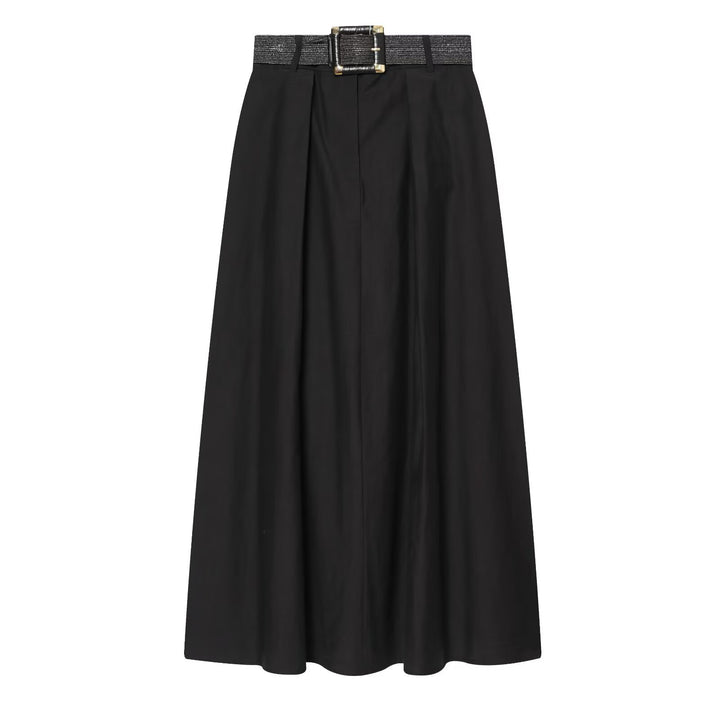 Damen High-Waist Maxirock mit Kellerfalten und dekorativem Taillengürtel Drune