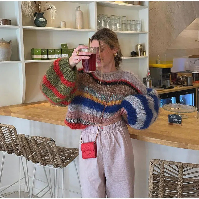 Damen Kuscheliger Strickpullover mit auffälligem Farbdesign Drune
