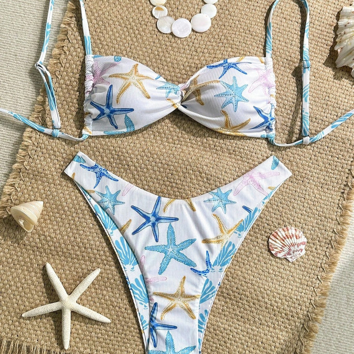 Damen Triangel-Bikini mit maritimem Sternenmuster und raffinierten Trägern Drune