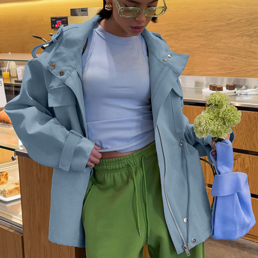 Damen Utility-Parka mit Tunnelzugtaillierung, Pattentaschen und Stehkragen Drune