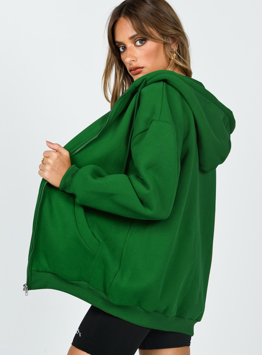 Damen nan lässige Zip-Hoodie-Jacke im Boxy-Cut mit überschnittener Schulter, verdecktem Tunnelzug und großen Kängurutaschen Drune