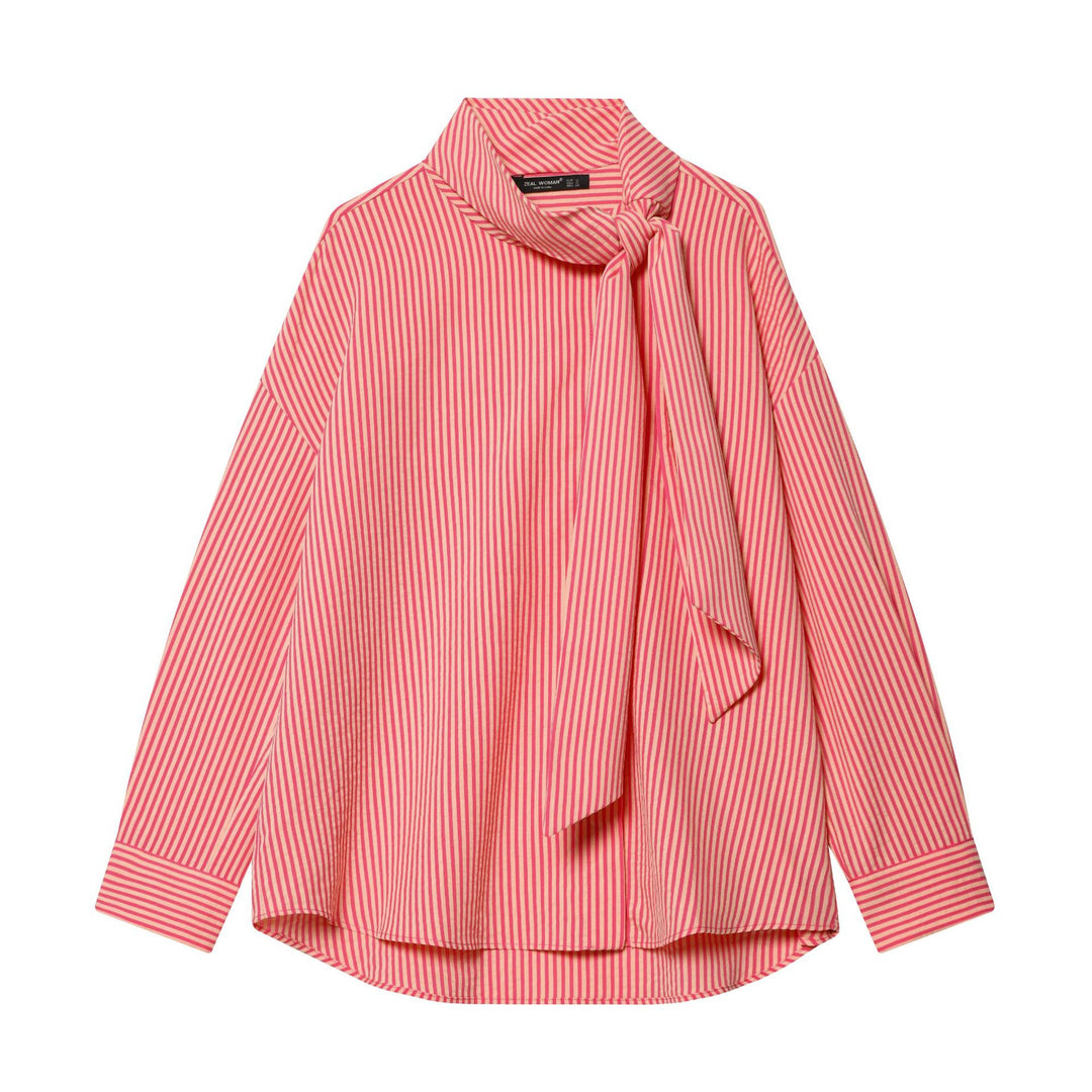 Damen nan femininer Schlupfbluse mit dekorativer Schleife, weiter Oversize-Schnitt und feinem Streifenmuster Drune