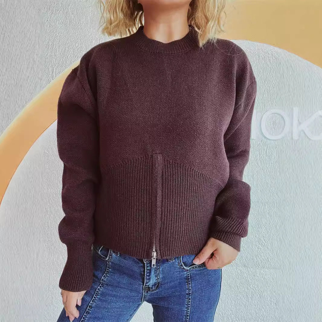Damen gestreifter Pullover mit trendbewusstem Reißverschluss Drune