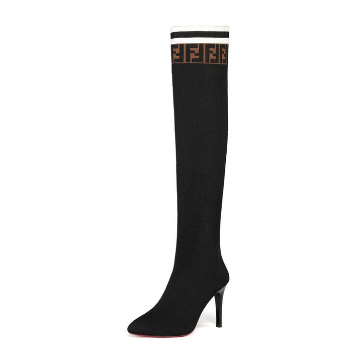 Damen Elegante kniehohe Stiefel mit verspielt-modischem Strickdesign Drune