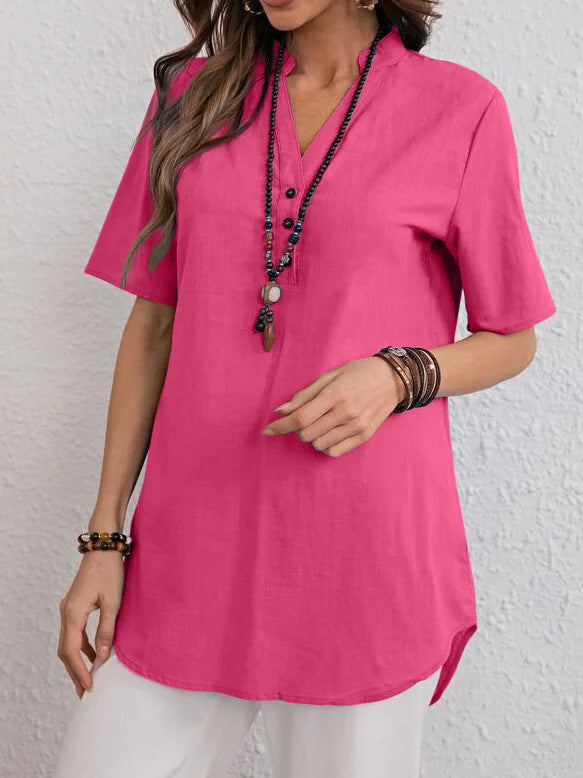 Damen kurzärmliges Blusenshirt mit modernen Druckknöpfen und angenehmem Schnitt Drune