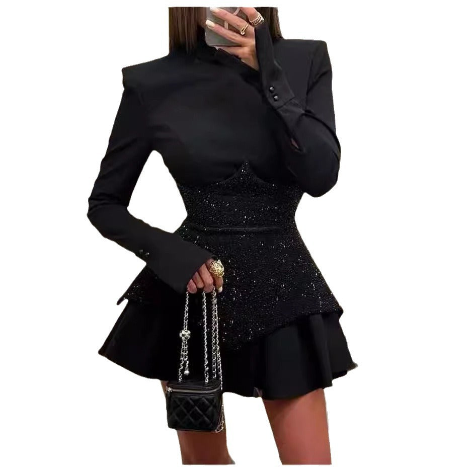 Damen Elegantes Partykleid mit schimmerndem Oberteil und ausgestelltem Rock Drune
