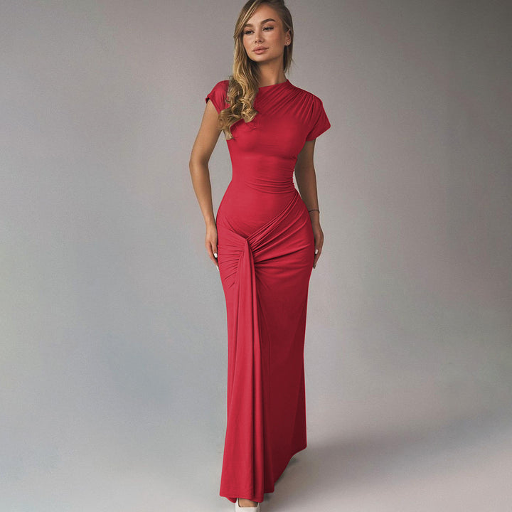 Damen Elegantes Maxikleid mit Drapierung und asymmetrischem Saum Drune