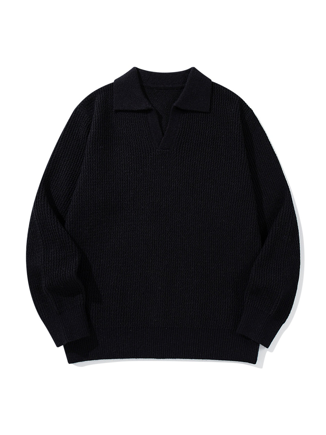 Herren Grobgestrickter Polokragen-Pullover mit V‑Ausschnitt und Rippenbündchen Drune