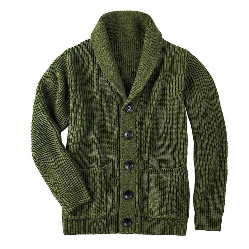 Damen Grobstrick Pulloverjacke mit elegantem Schalkragen und knöpfen Drune