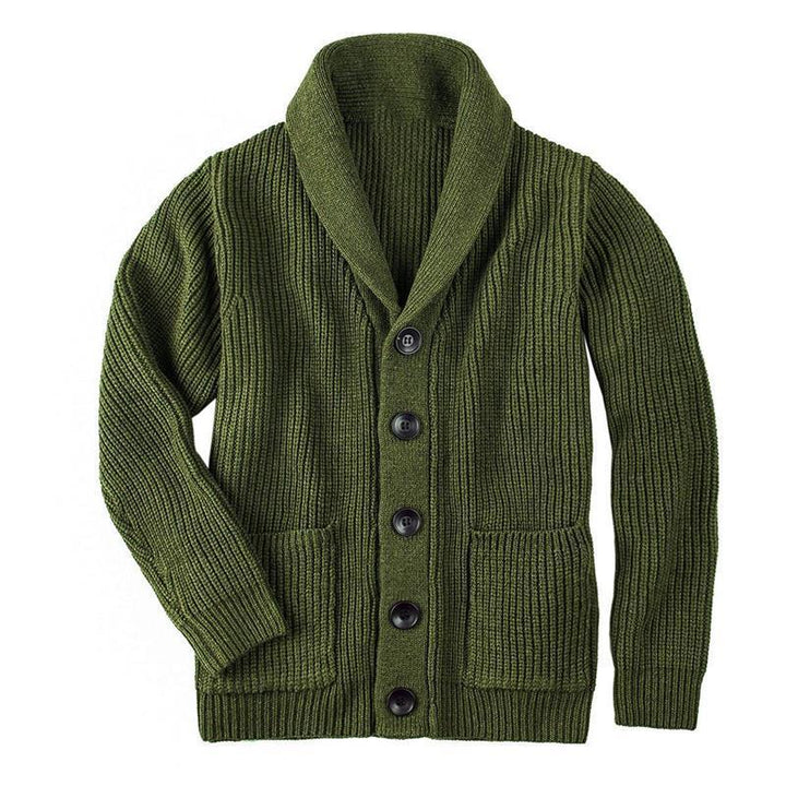 Damen Grobstrick Pulloverjacke mit elegantem Schalkragen und knöpfen Drune